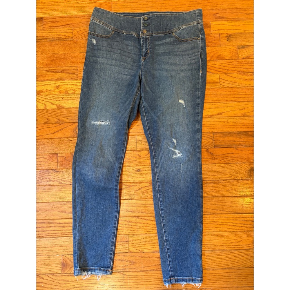 Lane Bryant Flex Magic Jegging 16 Blue Denim, Distressed, High Rise, Skinny